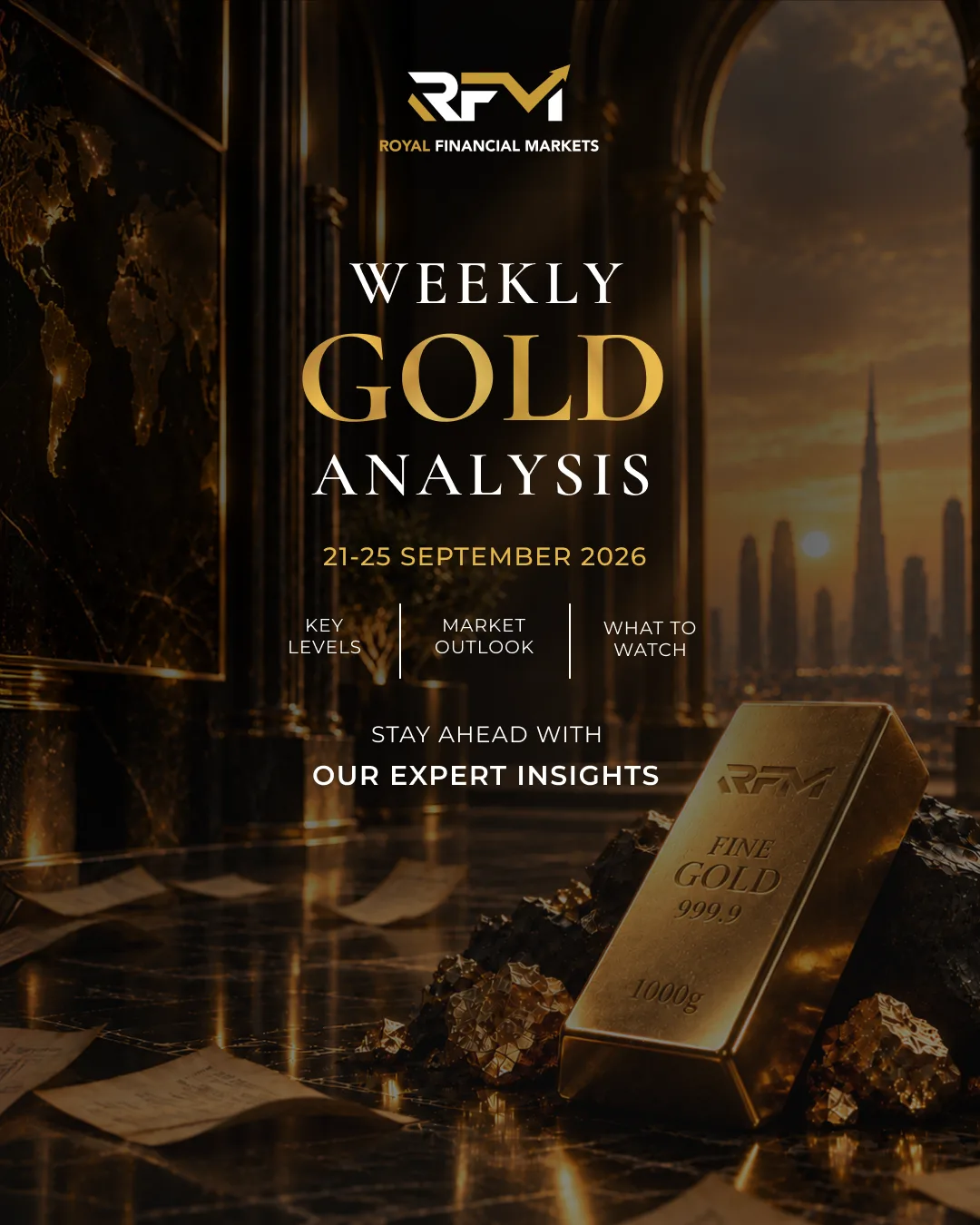 Cover for RFM Gold Weekly Outlook, 21–25 September 2026.